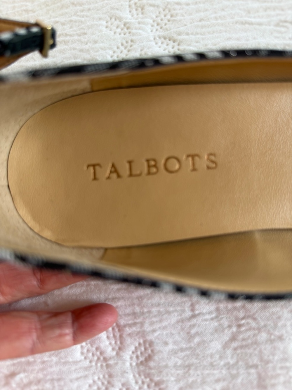 Talbots Shoes Flats pointed black white Tartan plaid ankle-strap size 9.5 - Picture 2 of 7
